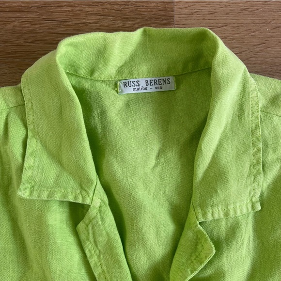 Russ Berens Vintage 100% Linen Short Sleeve Button Down, Green, Size S - Picture 4 of 5